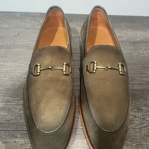 Taft Olive Suede Loafers with Brass Detail